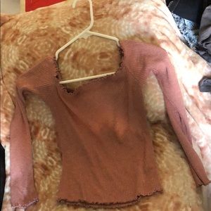 Off the Shoulder Pink Long Sleeve Top
